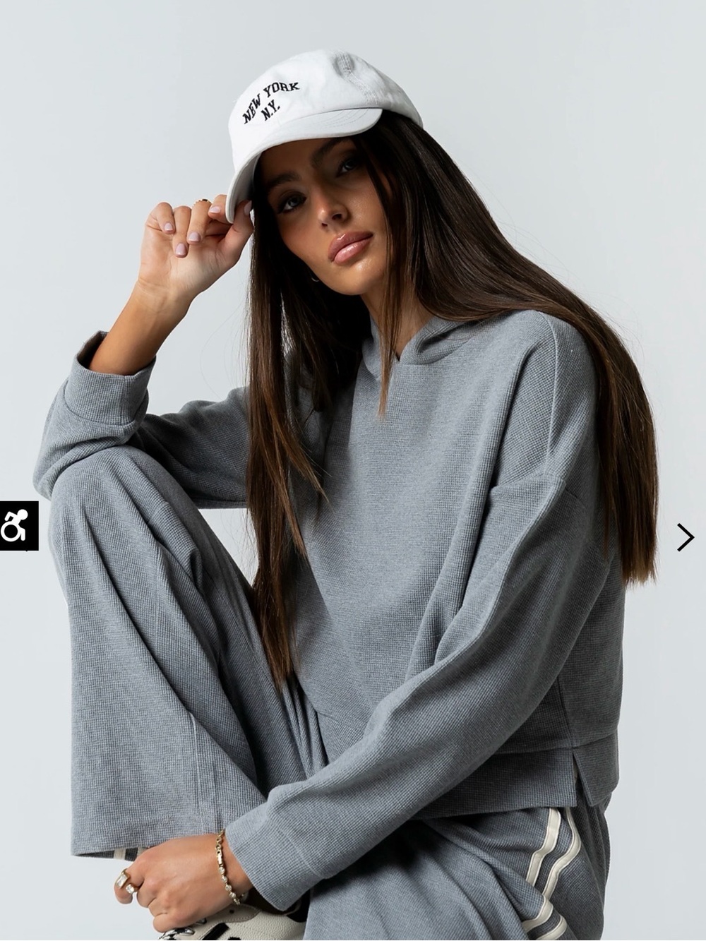 Waffle Knit Cropped Hoodie Grey Boxy Athleisure Böhme Kourtney Size Large